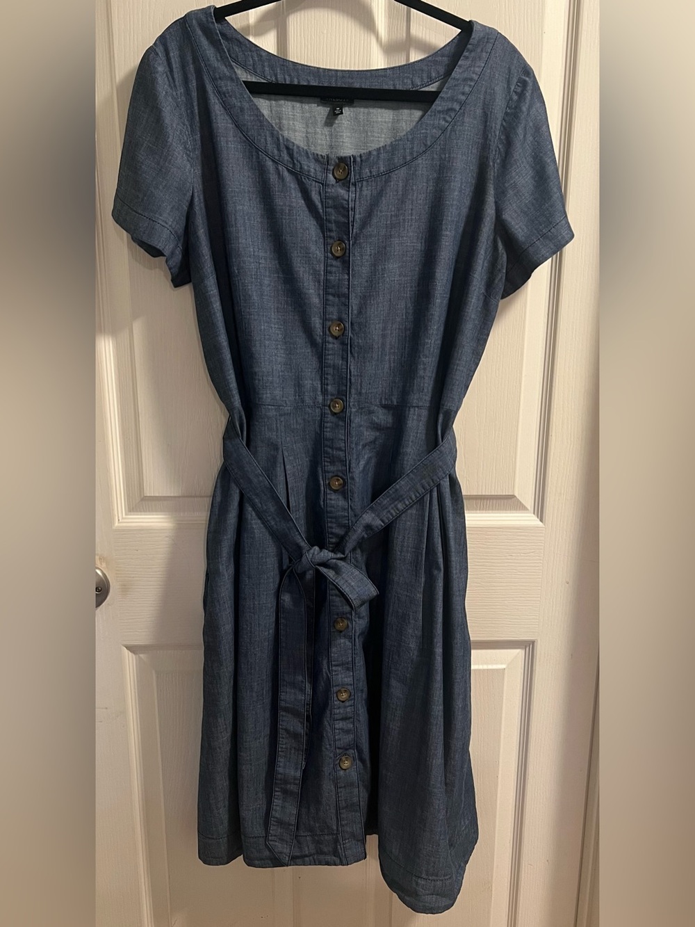 Talbots Women's Chambray Button-Front Dress with Pockets